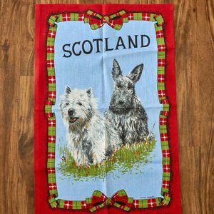 Vintage 80s Clive Mayor Dogs Pattern Cotton Tea Towel, 26x17 in, Made in Britain